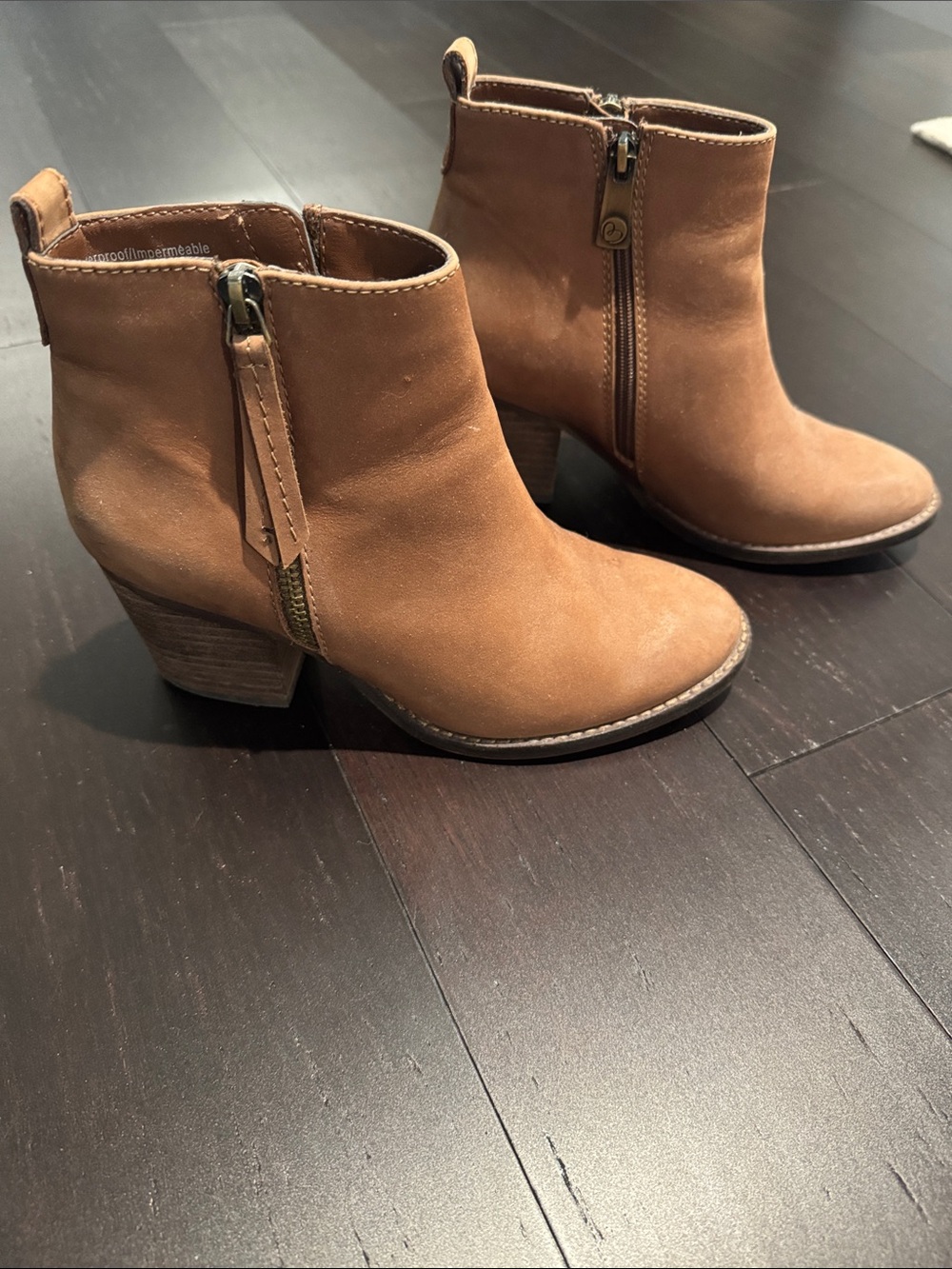 Blonde Waterproof Leather Booties Tan/Camel